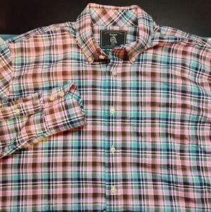 Maker & Company Pink & Blue Plaid Check Long Sleeve Button Shirt Mens Large J